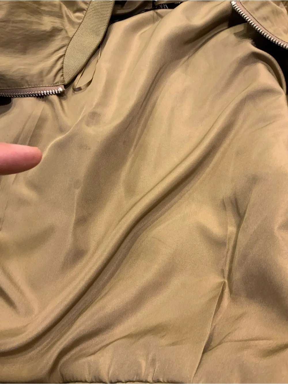 Zara Olive Green Long Bomber Jacket